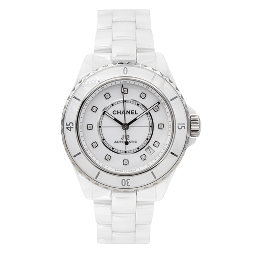 Montre Chanel J12 - Montre en céramique blanche à index diamants 58 Facettes 3883327CN