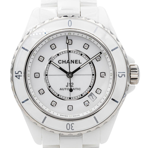 Montre Chanel J12 - Montre en céramique blanche à index diamants 58 Facettes 3883327CN