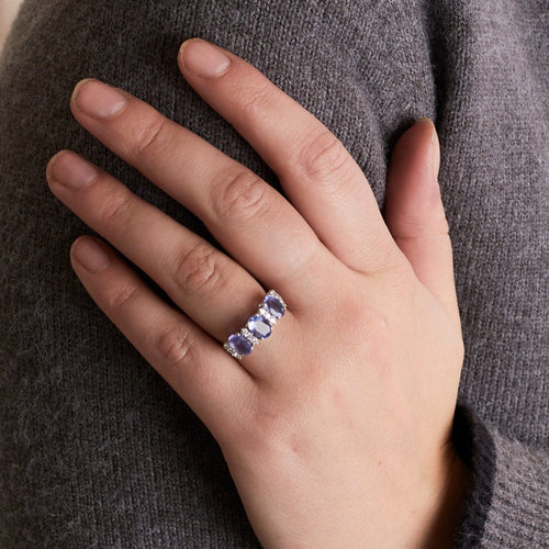 Bague 53 Bague Or Gris Tanzanites 58 Facettes DV0302-2