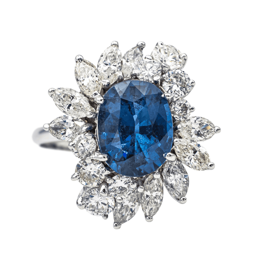 Bague 53 Bague pompadour en or blanc avec saphir et diamants 58 Facettes 3951650CN
