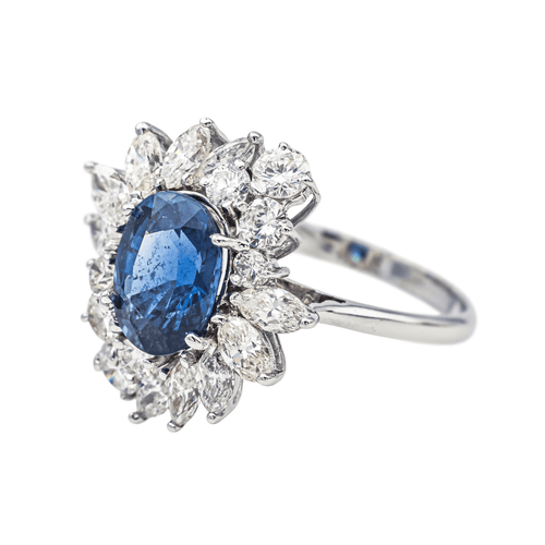Bague 53 Bague pompadour en or blanc avec saphir et diamants 58 Facettes 3951650CN