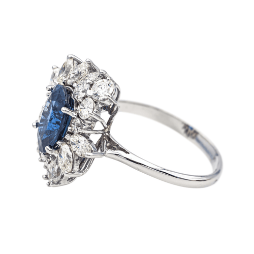 Bague 53 Bague pompadour en or blanc avec saphir et diamants 58 Facettes 3951650CN