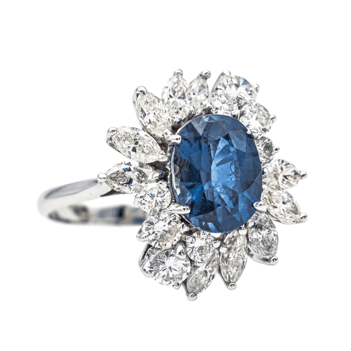 Bague 53 Bague pompadour en or blanc avec saphir et diamants 58 Facettes 3951650CN