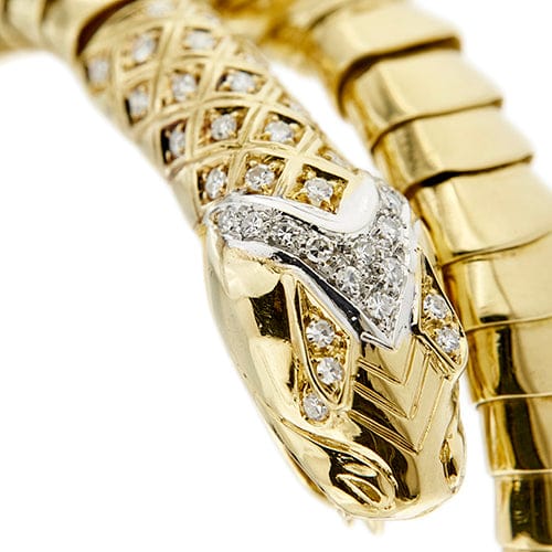 Bracelet Bracelet serpent rigide contrarié en or jaune 18 kt et diamants 58 Facettes 39752
