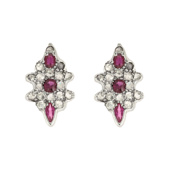 White gold diamond and ruby earrings