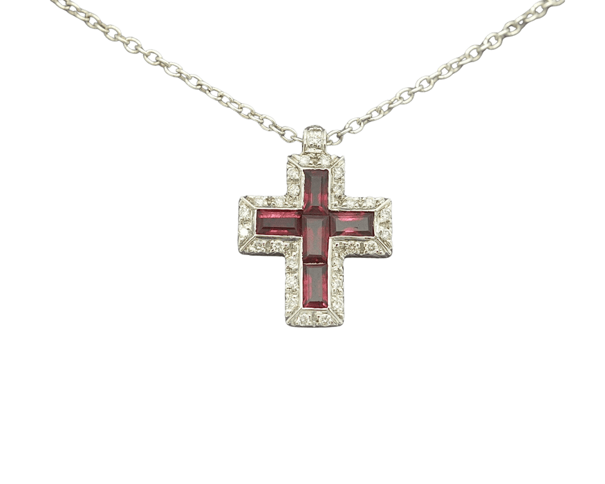 Collier Collier croix avec rubis et diamants 58 Facettes