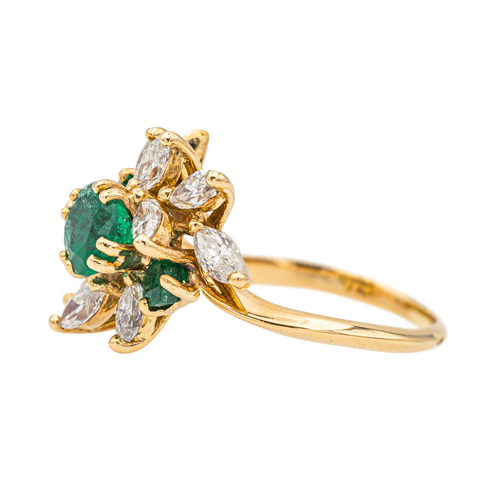 Bague 54.5 Bague en or jaune 18 carats avec émeraudes et diamants 58 Facettes 4002850CN