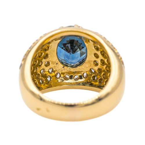 Bague 49.5 Bague en or jaune 18 carats avec saphir ovale et diamants 58 Facettes 4002856CN