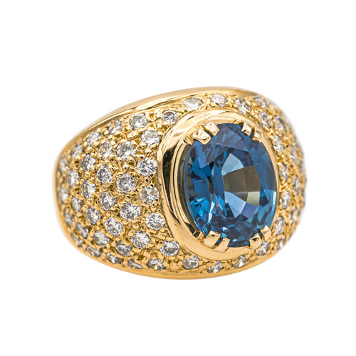 Bague 49.5 Bague en or jaune 18 carats avec saphir ovale et diamants 58 Facettes 4002856CN