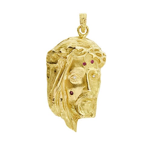 Pendentif Pendentif visage du Christ en or jaune 18 ct avec rubis et diamants 58 Facettes 40105