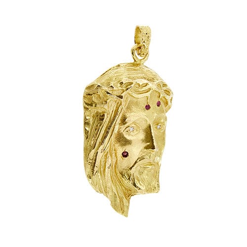 Pendentif Pendentif visage du Christ en or jaune 18 ct avec rubis et diamants 58 Facettes 40105