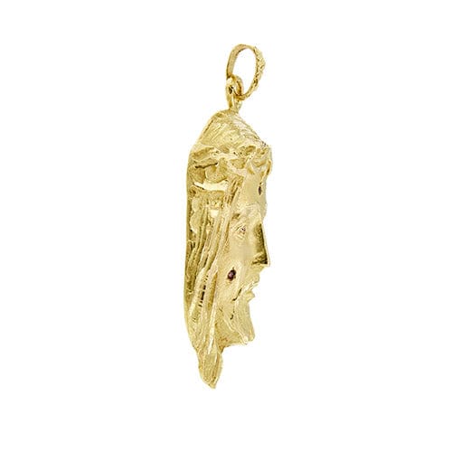 Pendentif Pendentif visage du Christ en or jaune 18 ct avec rubis et diamants 58 Facettes 40105