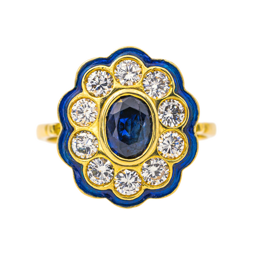 Bague 53 Bague Pompadour en or jaune avec saphir ovale et diamants 58 Facettes 4145049CN
