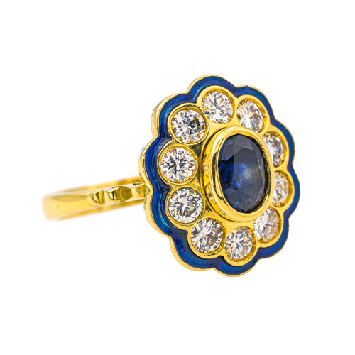 Bague 53 Bague Pompadour en or jaune avec saphir ovale et diamants 58 Facettes 4145049CN