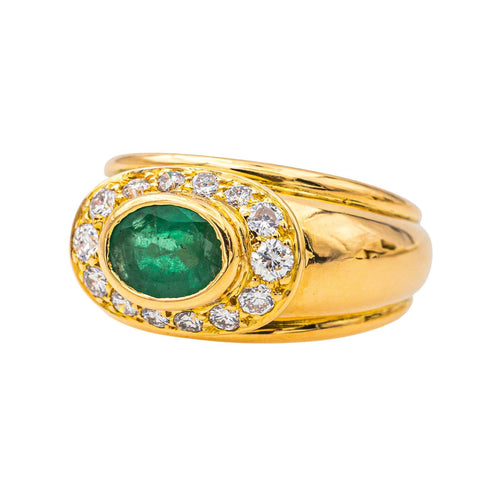 Bague 52 Bague jonc en or jaune avec émeraude ovale et diamants 58 Facettes 4152875CN