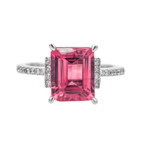 Bague 54 Bague en or blanc 18 carats avec tourmaline rose et diamants 58 Facettes 4167005RV