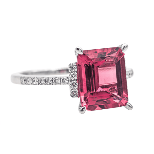 Bague 54 Bague en or blanc 18 carats avec tourmaline rose et diamants 58 Facettes 4167005RV
