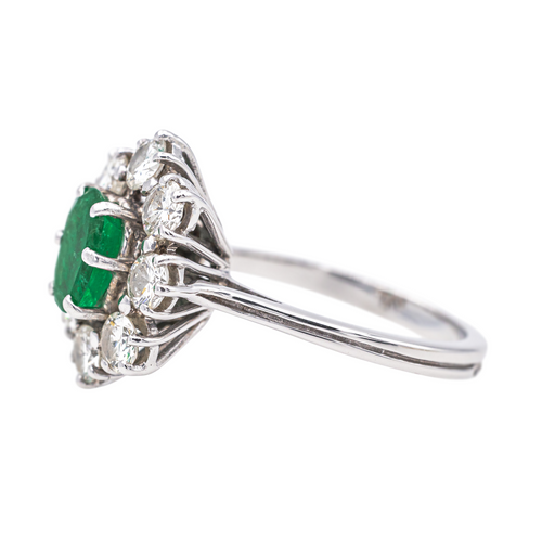 Bague 55 Pompadour - Bague en platine et or blanc avec émeraude et diamants 58 Facettes 4183602CN