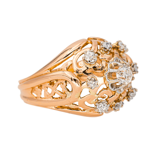 Bague 58 Bague dôme rétro en or rose 18 carats et diamants 58 Facettes 4261861RV