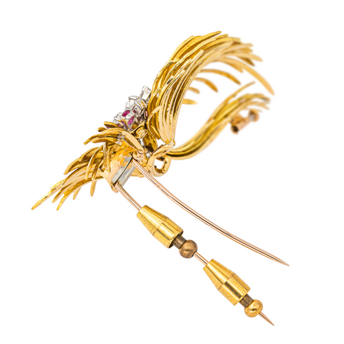 Broche Broche en or jaune, rose et blanc 18 carats rubis et diamants 58 Facettes 4367778CN