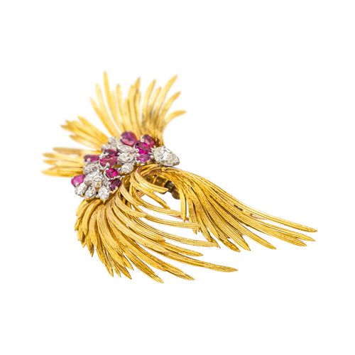 Broche Broche en or jaune, rose et blanc 18 carats rubis et diamants 58 Facettes 4367778CN
