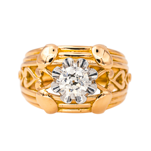 Bague 53 Bague cocktail rétro en or rose 18K et platine avec diamant 58 Facettes 4387235CN