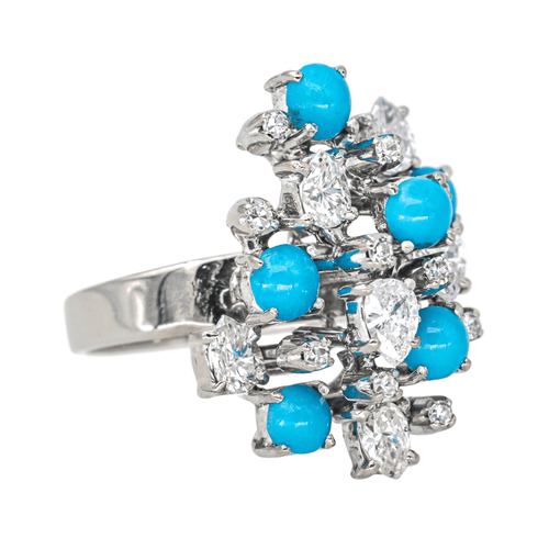 Bague 56 Bague Cocktail Argent Diamant, Turquoise 58 Facettes 4398646CN