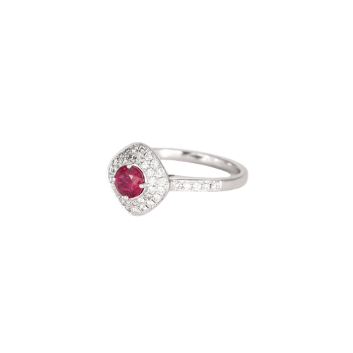 Bague 54 Bague entourage en or blanc et rubis, diamants taille brillant 58 Facettes BO/240045