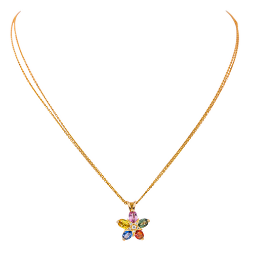 Collier Collier motif floral en or rose 18K avec saphirs, rubis et diamants 58 Facettes 4421486RV