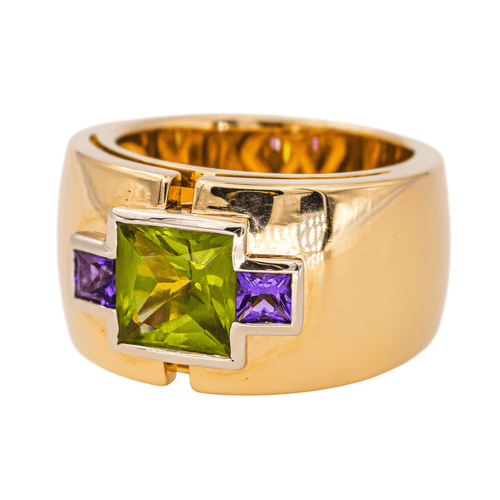Bague 50 Bague en or jaune 18 carats sertie de péridot et améthystes 58 Facettes 4442218RV