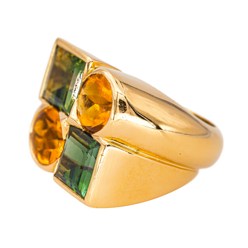 Bague 50 Bague en or jaune 18 carats avec péridot et citrine 58 Facettes 4442220RV
