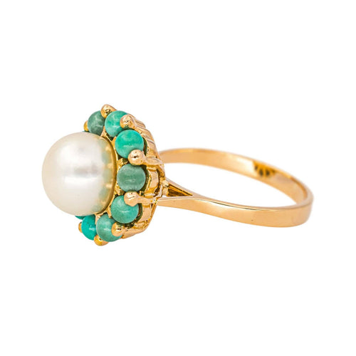 Bague 52 Bague marguerite en or jaune 18 carats, perle et turquoises 58 Facettes 4462733CN