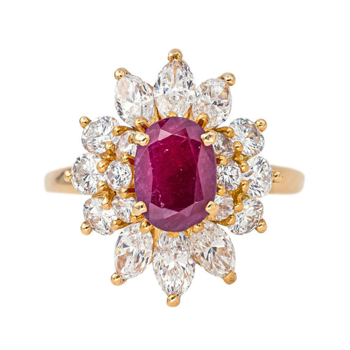 Bague 53 Bague pompadour sertie de rubis et diamants en or jaune 18 carats 58 Facettes 4555578RV