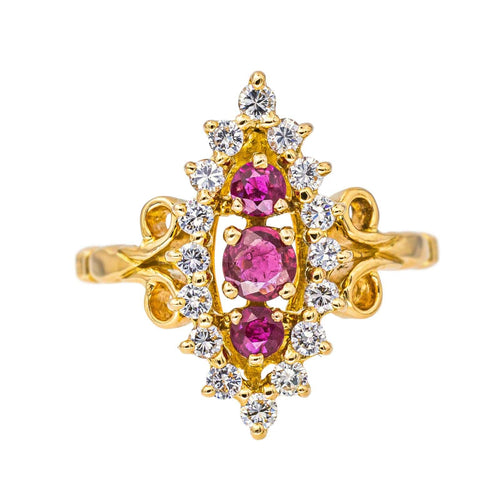 Bague 53 Bague marquise en or jaune 18 carats, rubis et diamants 58 Facettes 4562575CN