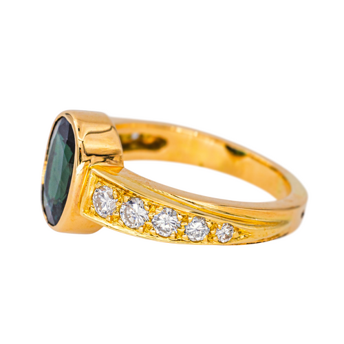 Bague 51 Bague en or jaune 18 carats avec saphir ovale et diamants 58 Facettes 4571697CN
