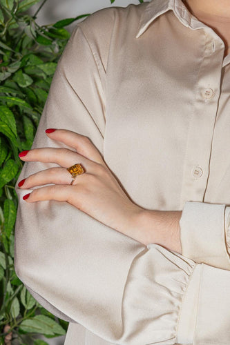 Bague 55 Bague cocktail en or rose avec citrine taille émeraude 58 Facettes 4578557RV