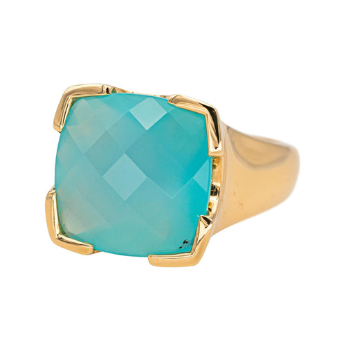 Bague 53.5 Bague en or jaune 18 carats sertie d’une calcédoine carrée 58 Facettes 4578561RV