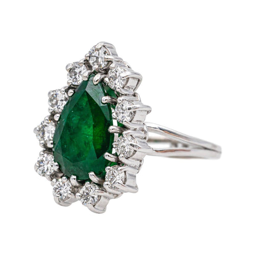 Bague 54 Bague en or blanc 18 carats avec émeraude poire et diamants 58 Facettes 4590991CN