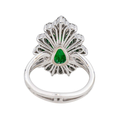Bague 54 Bague en or blanc 18 carats avec émeraude poire et diamants 58 Facettes 4590991CN