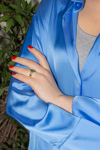 Bague 53 Bague en or jaune 18 carats avec émeraude et diamants 58 Facettes 4599349RV