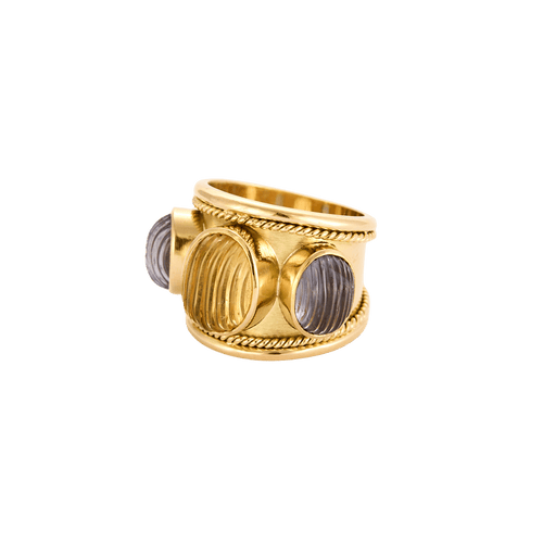 Bague 48 Bague jonc sertie de trois pierres de couleur en or jaune 18k 58 Facettes BO/240030/