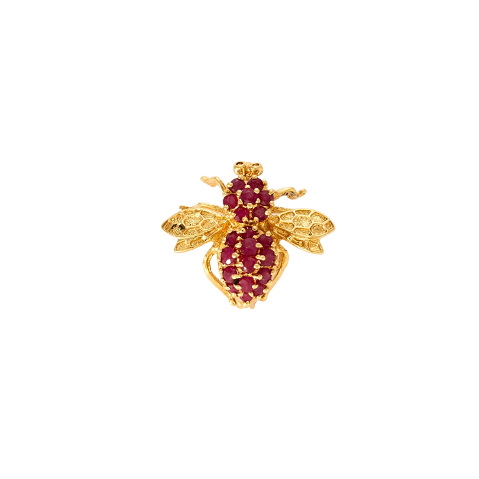 Yellow gold ruby bee brooch