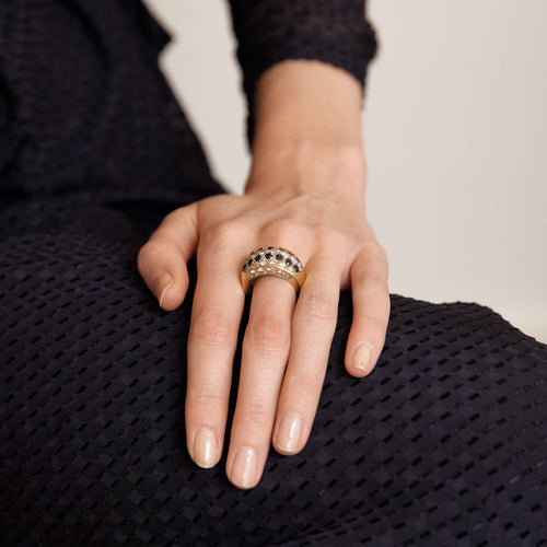 Bague 54 Bague jonc pavée de diamants en or jaune et rubis saphirs 58 Facettes BO/220013/