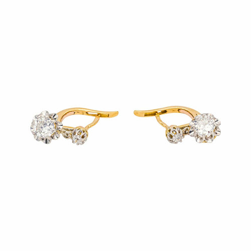 Boucles d'oreilles Boucles d’oreilles dormeuses en or jaune et platine avec diamants 58 Facettes 4745028CN