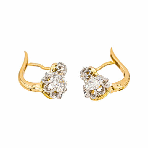 Boucles d'oreilles Boucles d’oreilles dormeuses en or jaune et platine avec diamants 58 Facettes 4745028CN