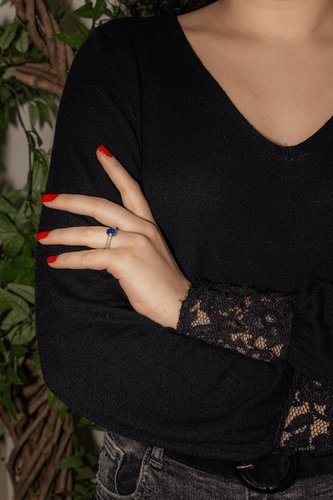 Bague 52 Bague en or blanc 18 carats avec saphir ovale et diamants 58 Facettes 4795162CN