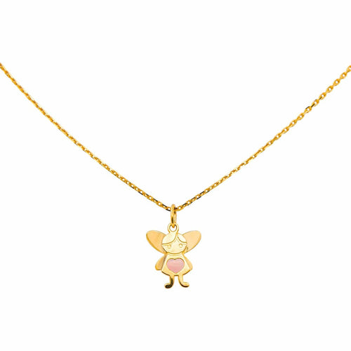Collier Collier en or jaune 18 carats avec pendentif fée émaillé rose 58 Facettes 4799505CN