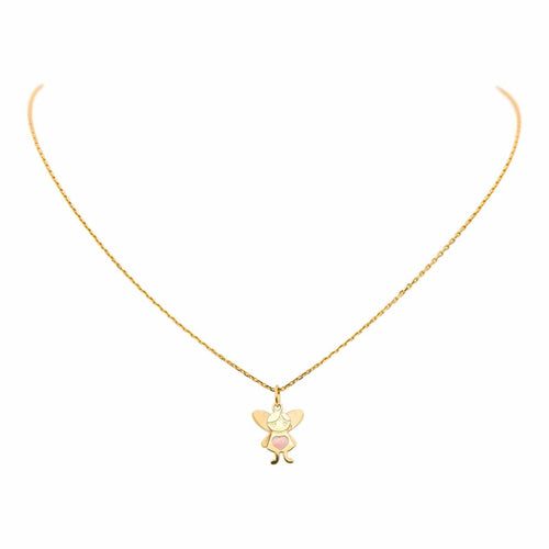 Collier Collier en or jaune 18 carats avec pendentif fée émaillé rose 58 Facettes 4799505CN
