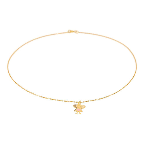 Collier Collier en or jaune 18 carats avec pendentif fée émaillé rose 58 Facettes 4799505CN