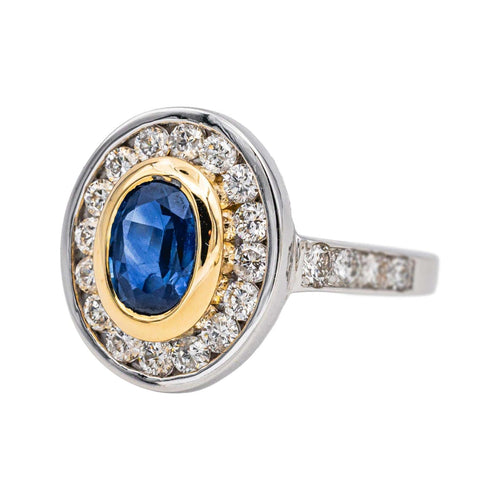 Bague 53 Bague Pompadour en or blanc et jaune 18 carats saphir et diamants 58 Facettes 4801589CN